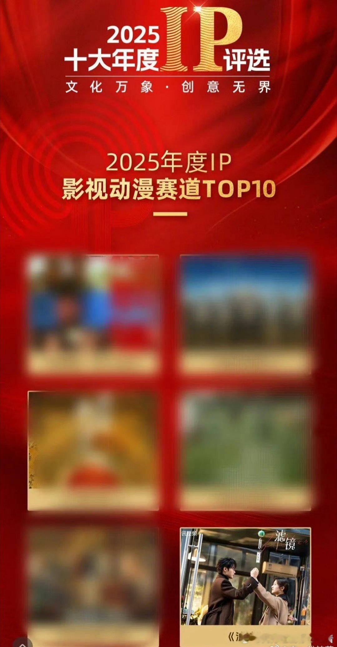 檀健次，李兰迪主演的《滤镜》获2025十大IP影视动漫赛道TOP10，果然新