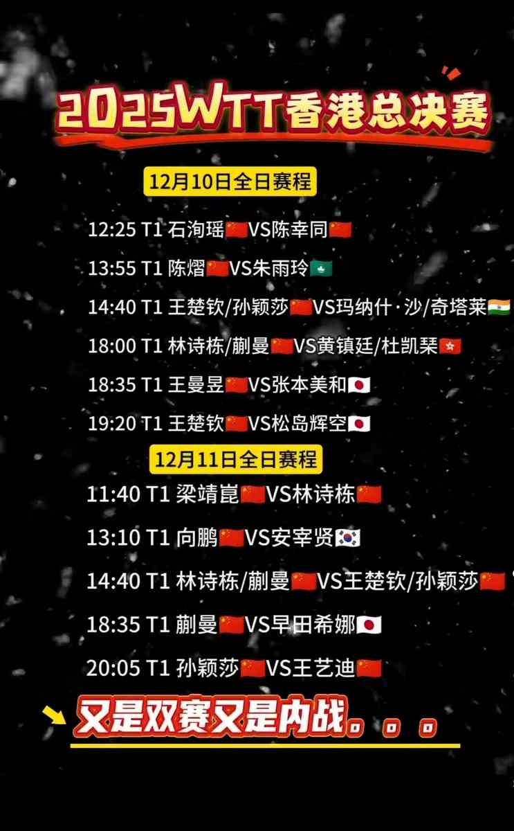 兄弟，我盯着这张12月10号到11号的乒乓球赛程表看了半天，心里就一个感觉：**