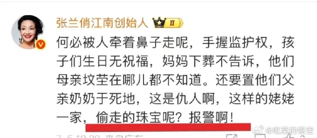为了孙子孙女，久未露面的张兰终于忍不住了！她在网络上对大S妈喊话:“何必让人牵着
