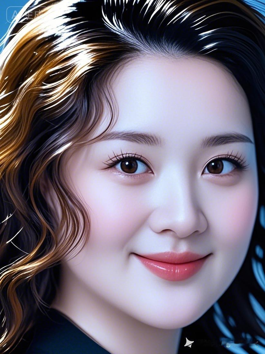 冷白绝美东方女性，金棕微卷长发垂坠蓬松占满画面，水亮丰唇与细肤极致俊美。