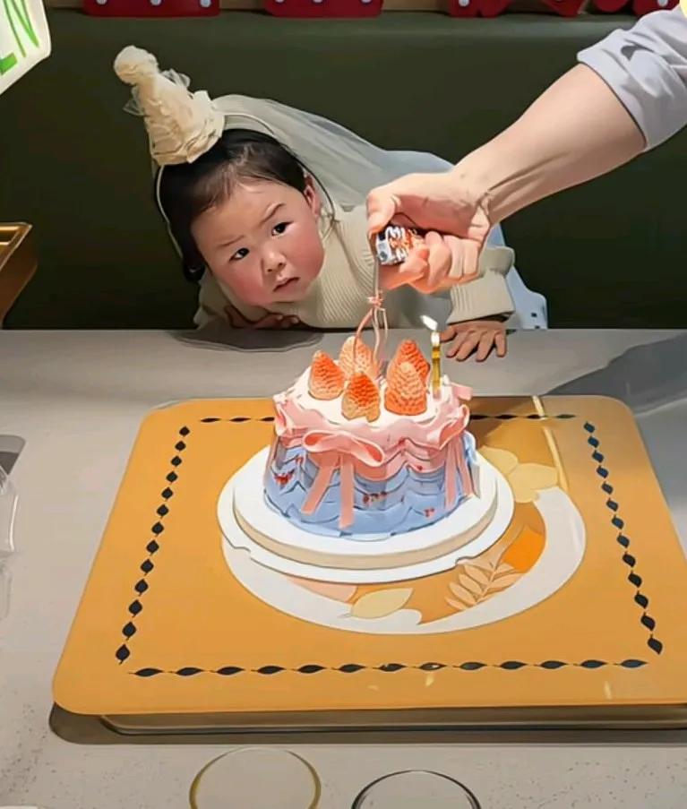 社恐小朋友去海底捞过生日，全程一脸懵，不理解但配合，她穿着公主小衣服坐在座位上，