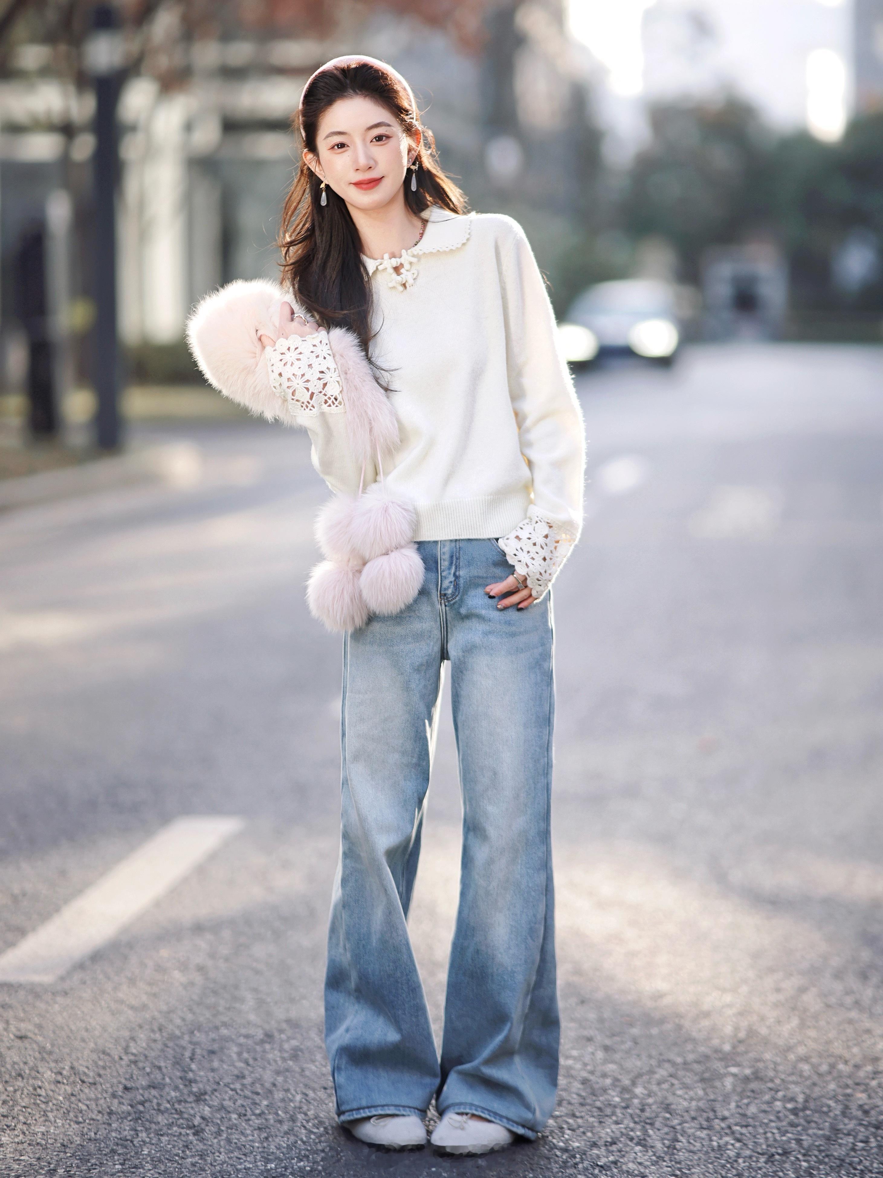 这温婉温柔大小姐感就是本粒啊羊毛混纺的软软的又不会塌再来点镂空钩花点缀就很