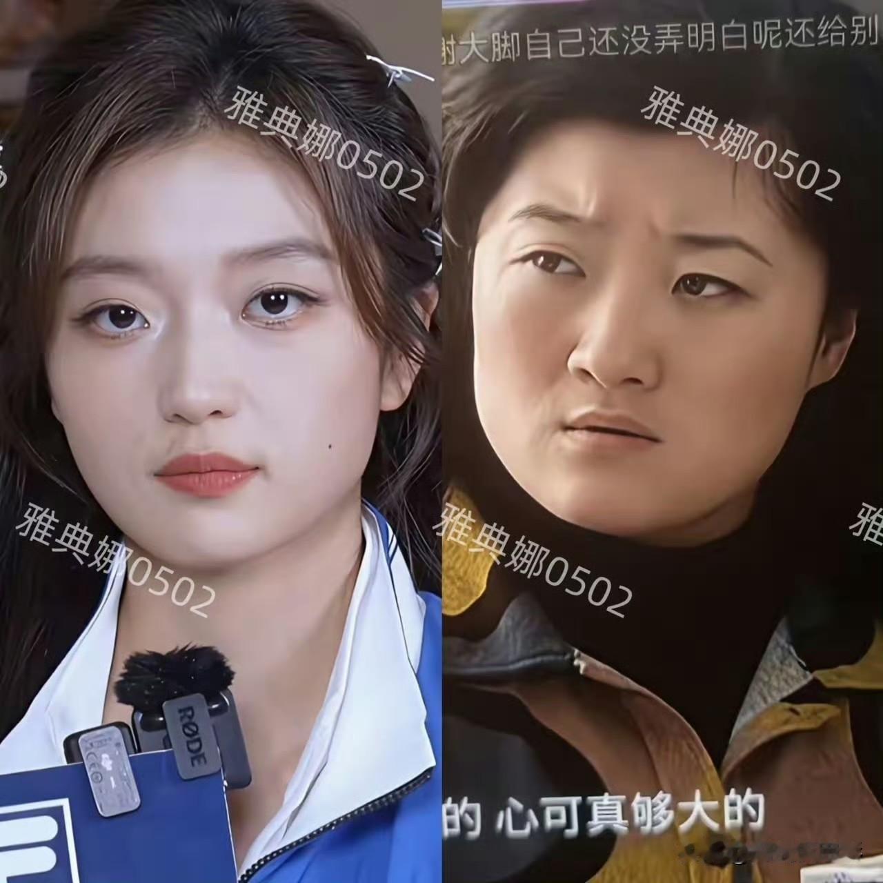 孙千的脸型近期被网友热议，不少人直言她的方脸轮廓撞脸象牙山的王云。两人眉眼、面