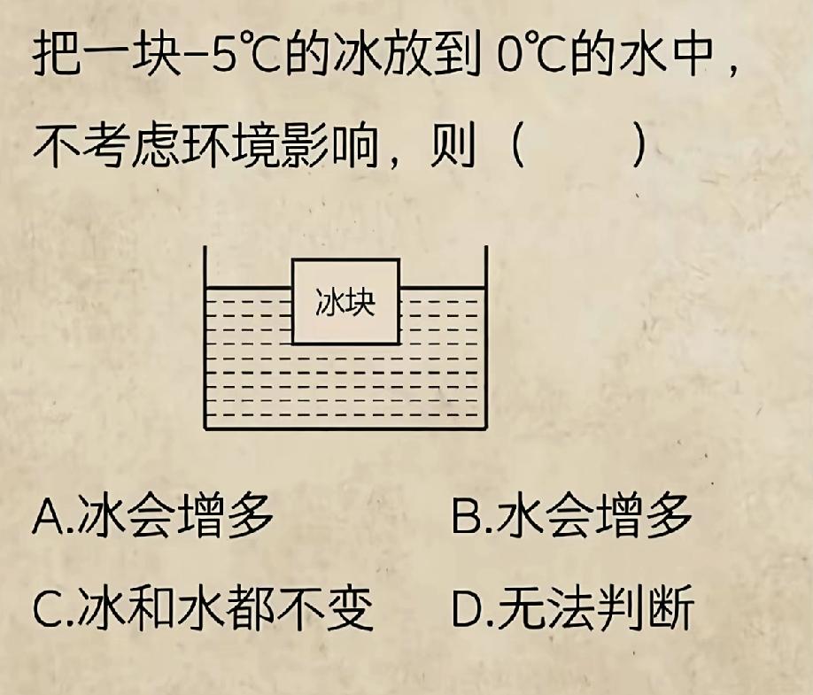 初二物理考试题，这道题真的很有意思，好多人做不出来。题目：把一块-5℃的冰放