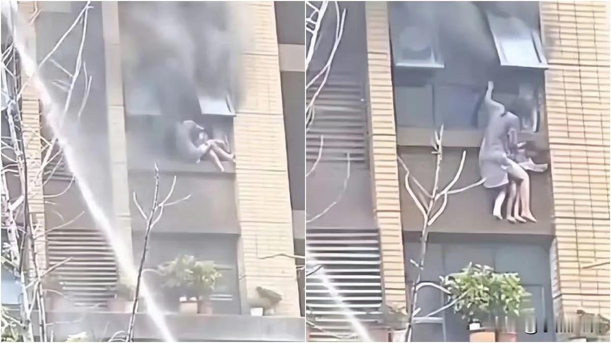 天呐不敢想象这位母亲该有多么绝望！大火中老公丢下她和孩子独自逃生，而现在连她拼
