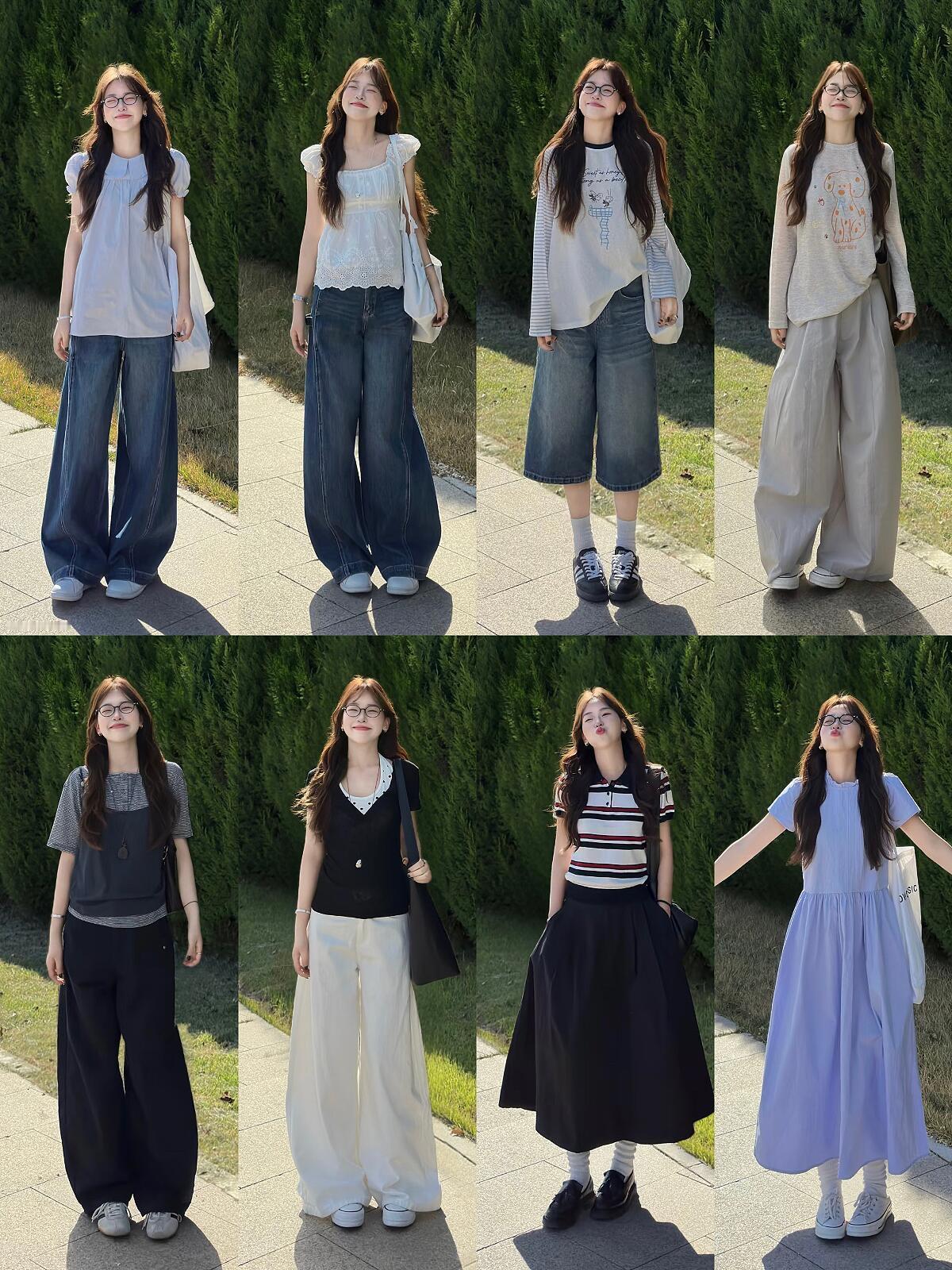 减龄又洋气，太喜欢这样的穿搭了！松弛感满满的韩系日常风，用清爽的浅蓝、白色与牛