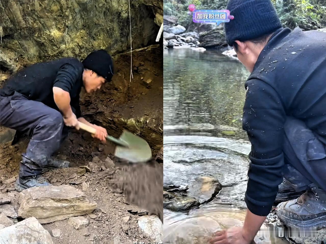 《荒野求生》刀疤哥也太会找“外挂”了！本来去河边挖螃蟹，一铲子下去居然掏出了水
