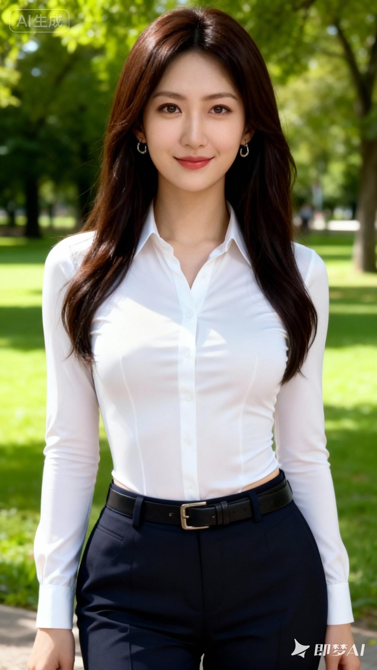 优雅职场风，白衬衫+黑裤，自信满满！💼✨