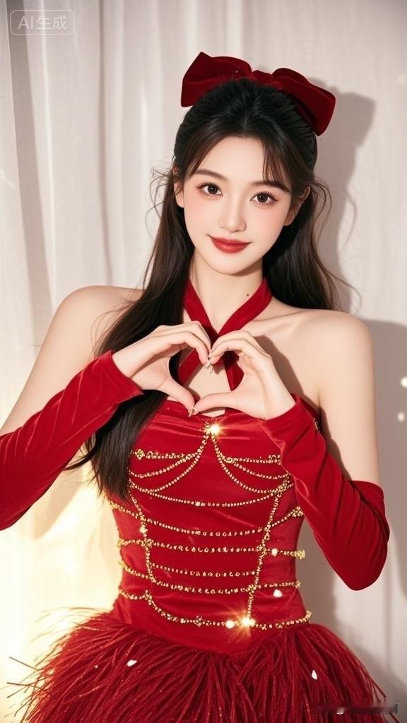 甜美红裙少女，心心相印，爱意满满！💖💖💖