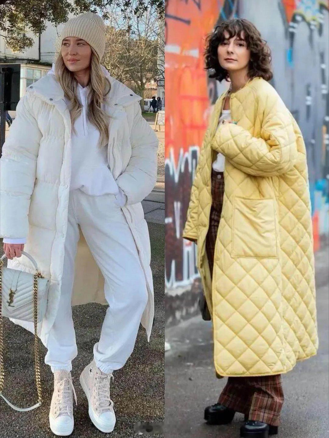 羽绒服穿不好就会臃肿显胖，今年比较推荐短款的面包服，再加上高腰阔腿裤，轻松穿出好