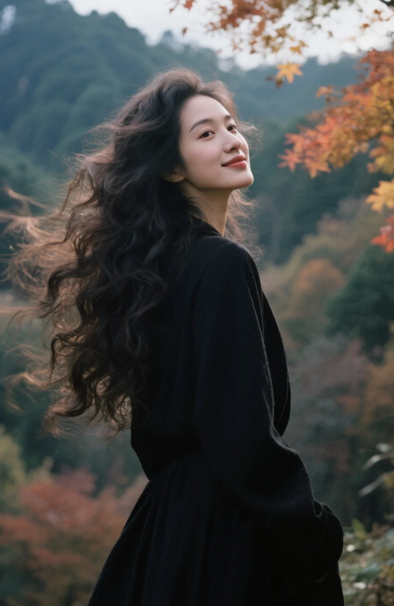 美丽定格，黑衣佳人的秋日私语