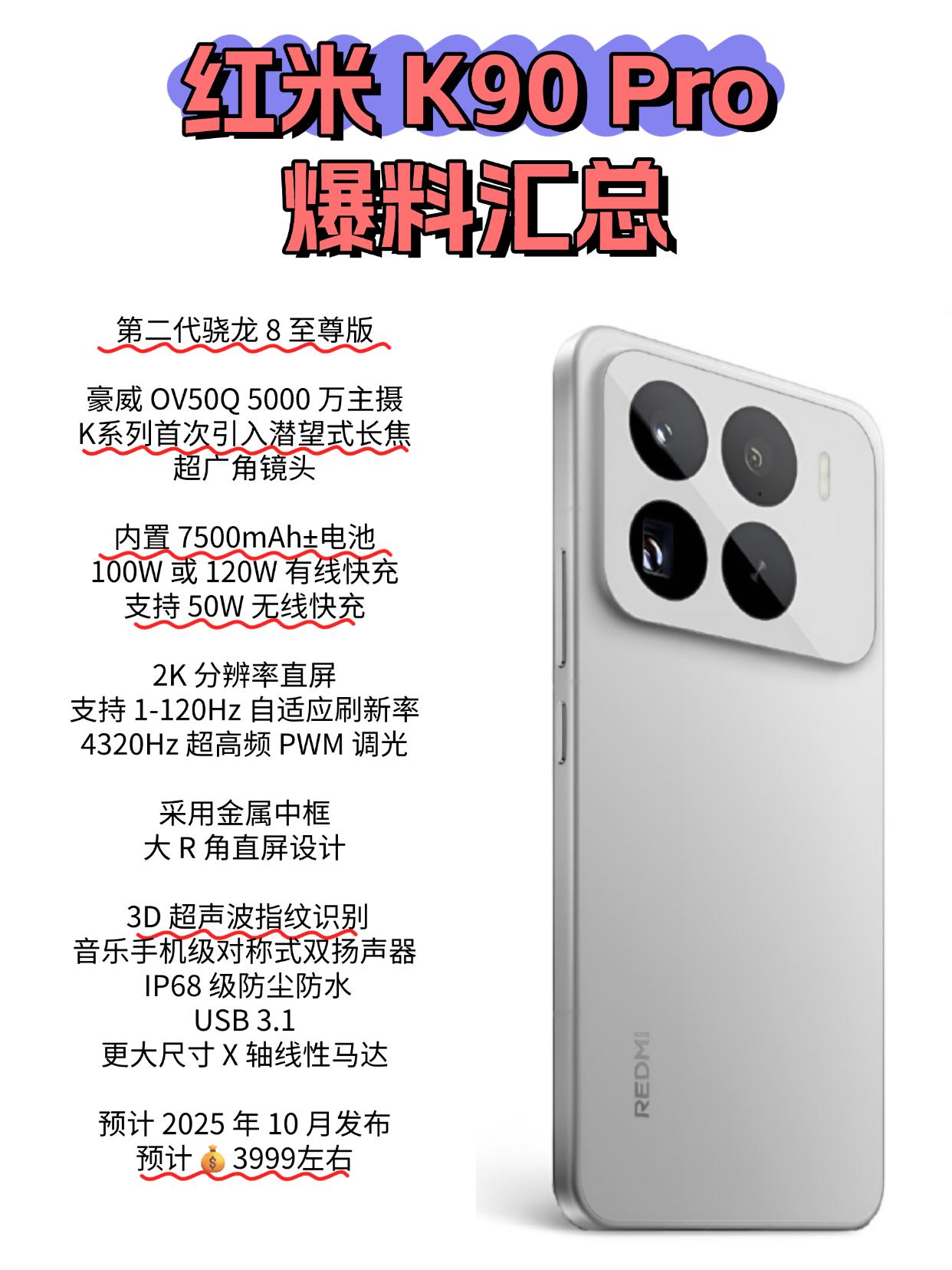 红米K90Pro爆料汇总，这不得卖爆了？？红米在性价比这块，真的是让友商麻
