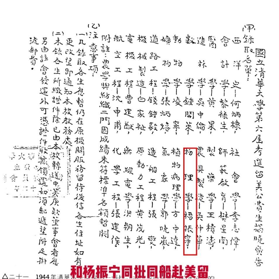 最近翻出一份珍贵档案，是1945年和杨振宁同船赴美留学的清华学生名单，总共22人