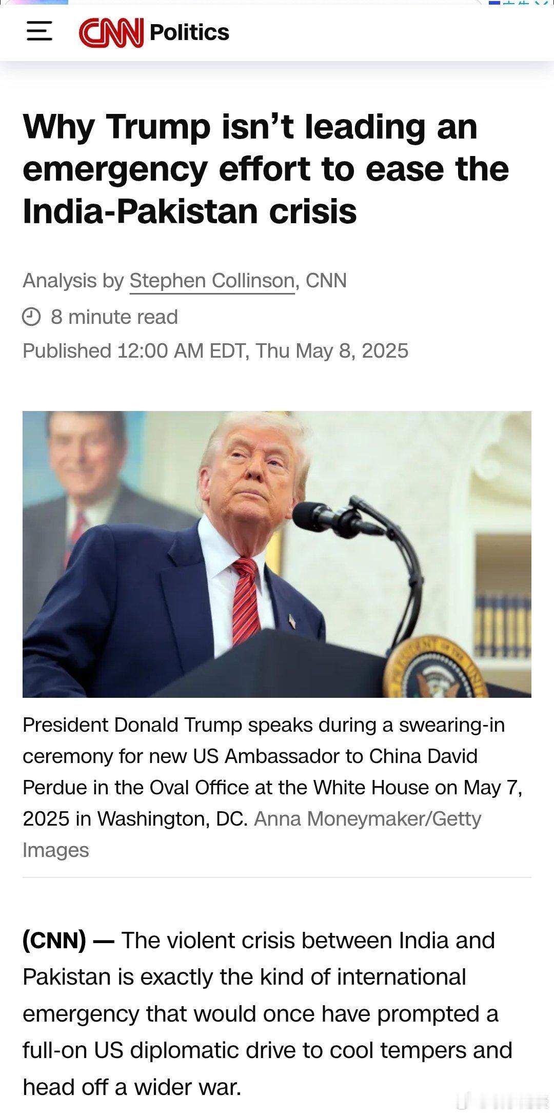 【特朗普为何没有领导缓解印巴危机的紧急行动？】CNN - 印度和巴基斯坦之间的暴