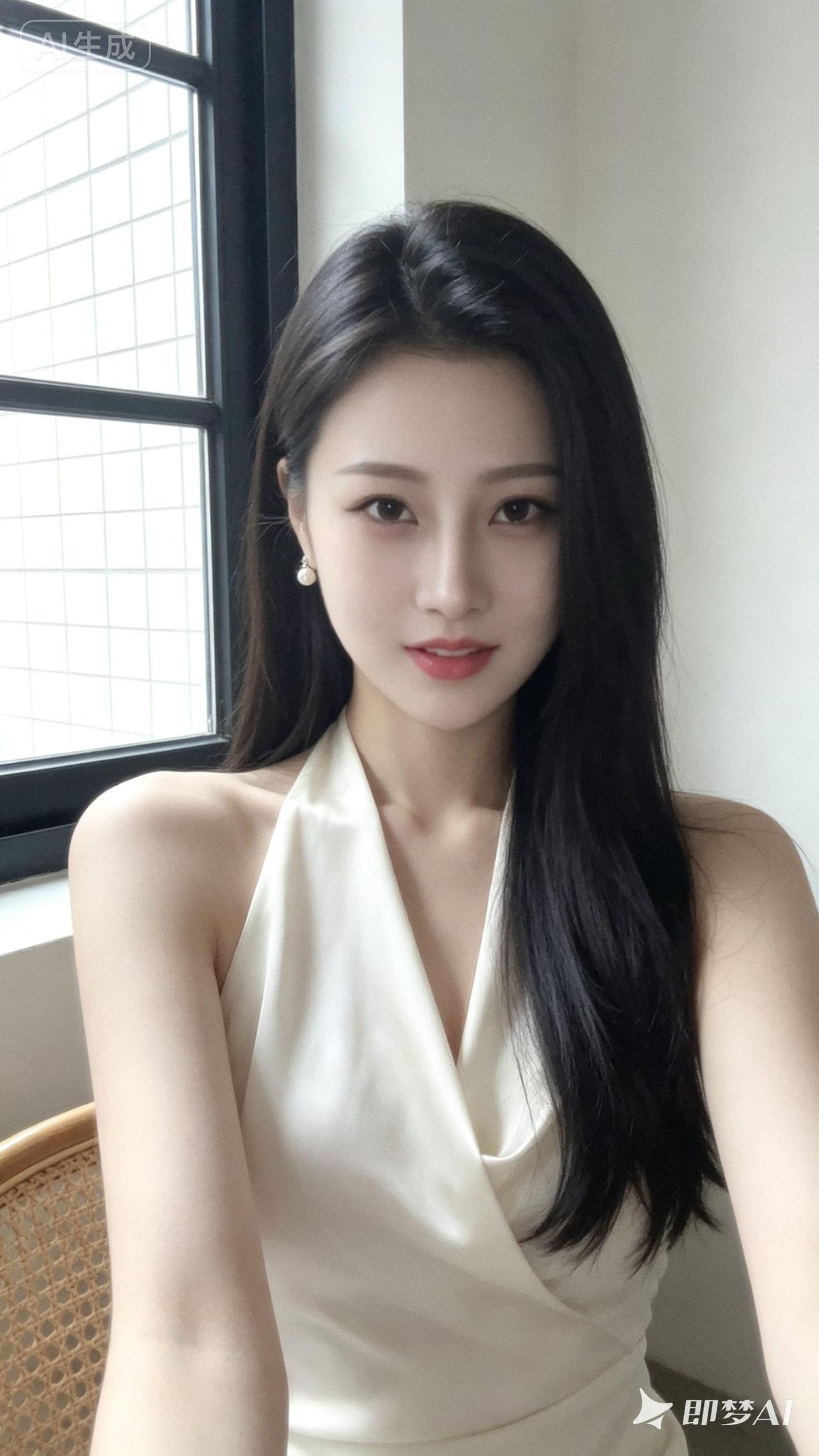 优雅白裙少女，阳光洒进窗来，温柔如梦。