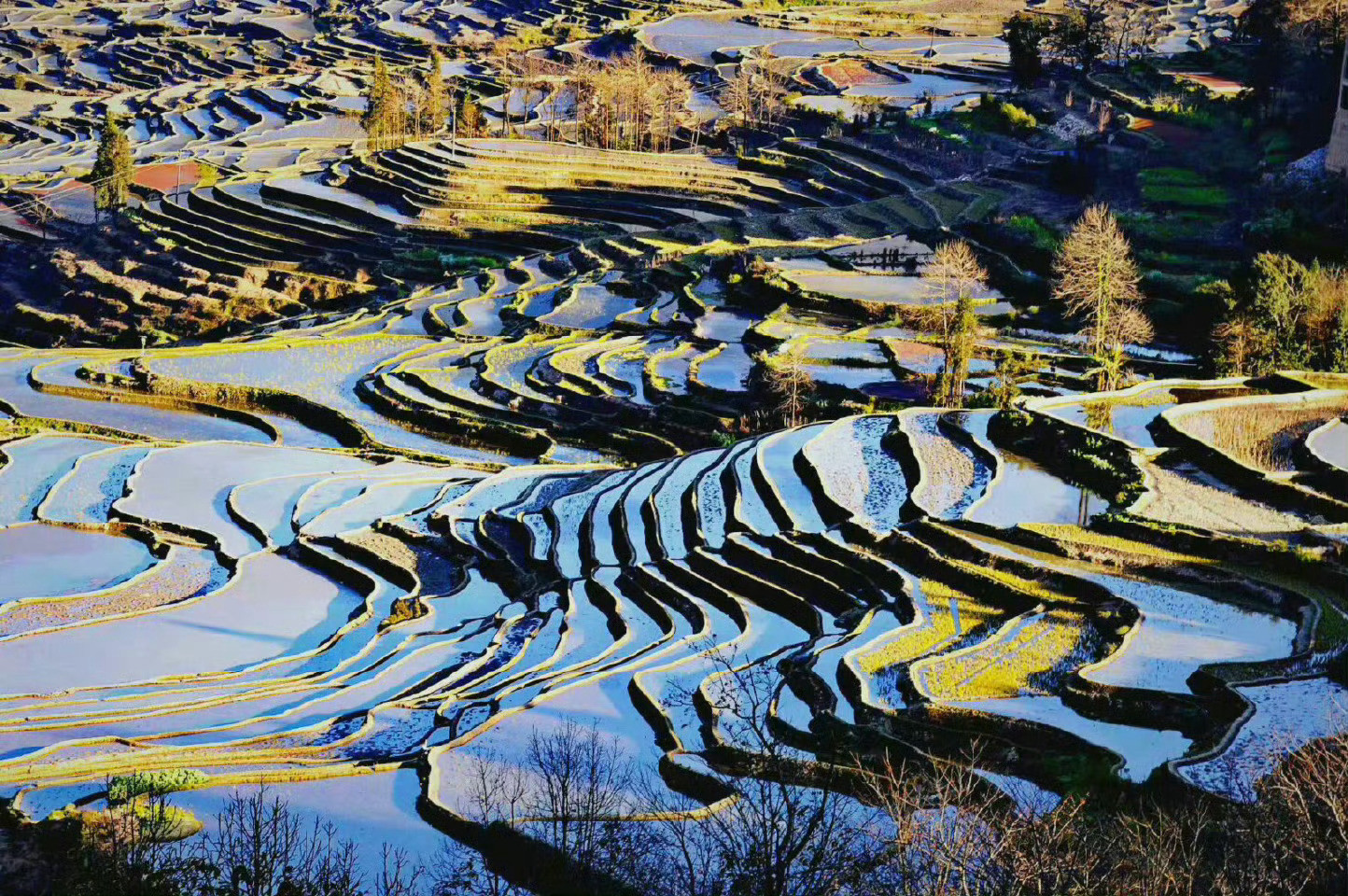 云南·哈尼梯田，梯田的色彩会随太阳不同的照射角度而变换颜色，使你置身在大自然的画
