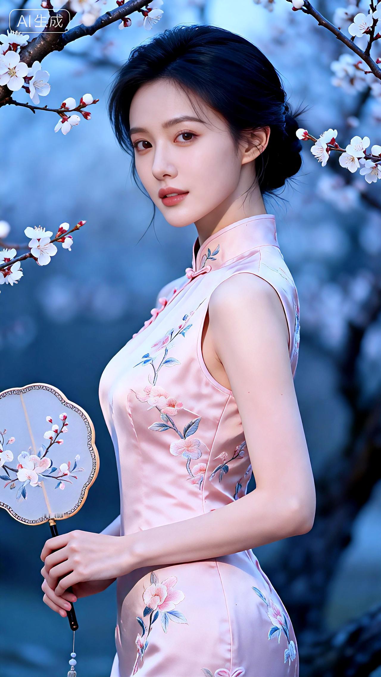 春水轻漾月华流，佳人倚栏青丝柔，心随影动画中游。壁纸写真古装美图壁纸