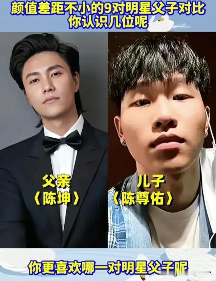 9对明星父子颜值对比，遗传的奇妙反差。娱乐圈9对明星父子同框，颜值差距十分抢眼