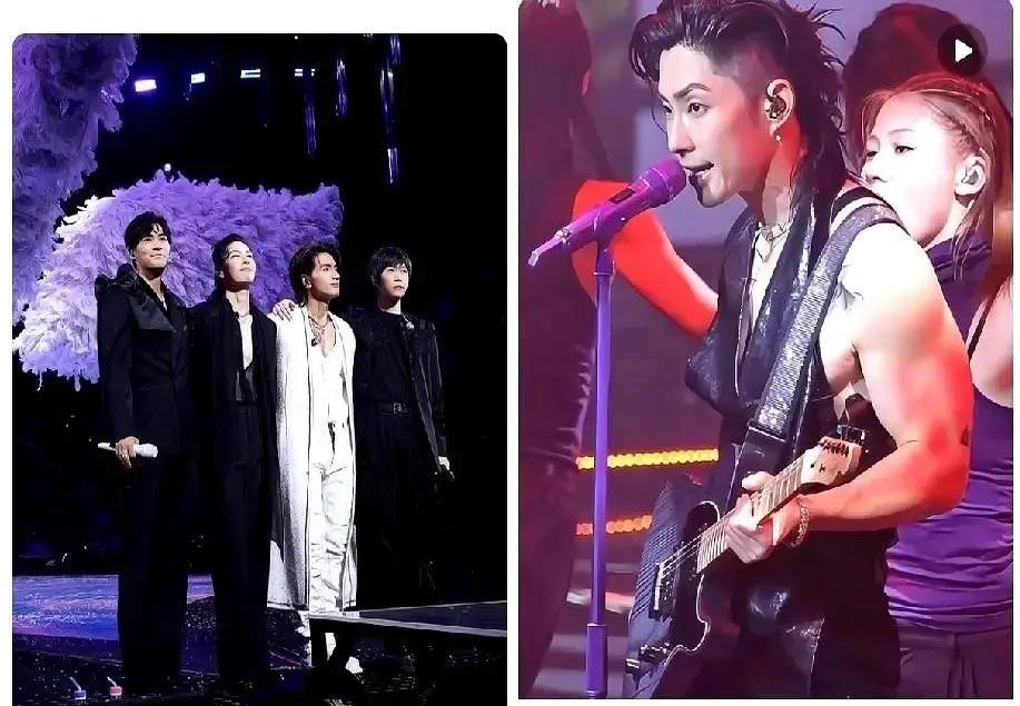 言承旭和周渝民一起出现在拼盘演唱会，一个紧身衣腹肌抢镜，一个宽松西装眼角细纹藏不