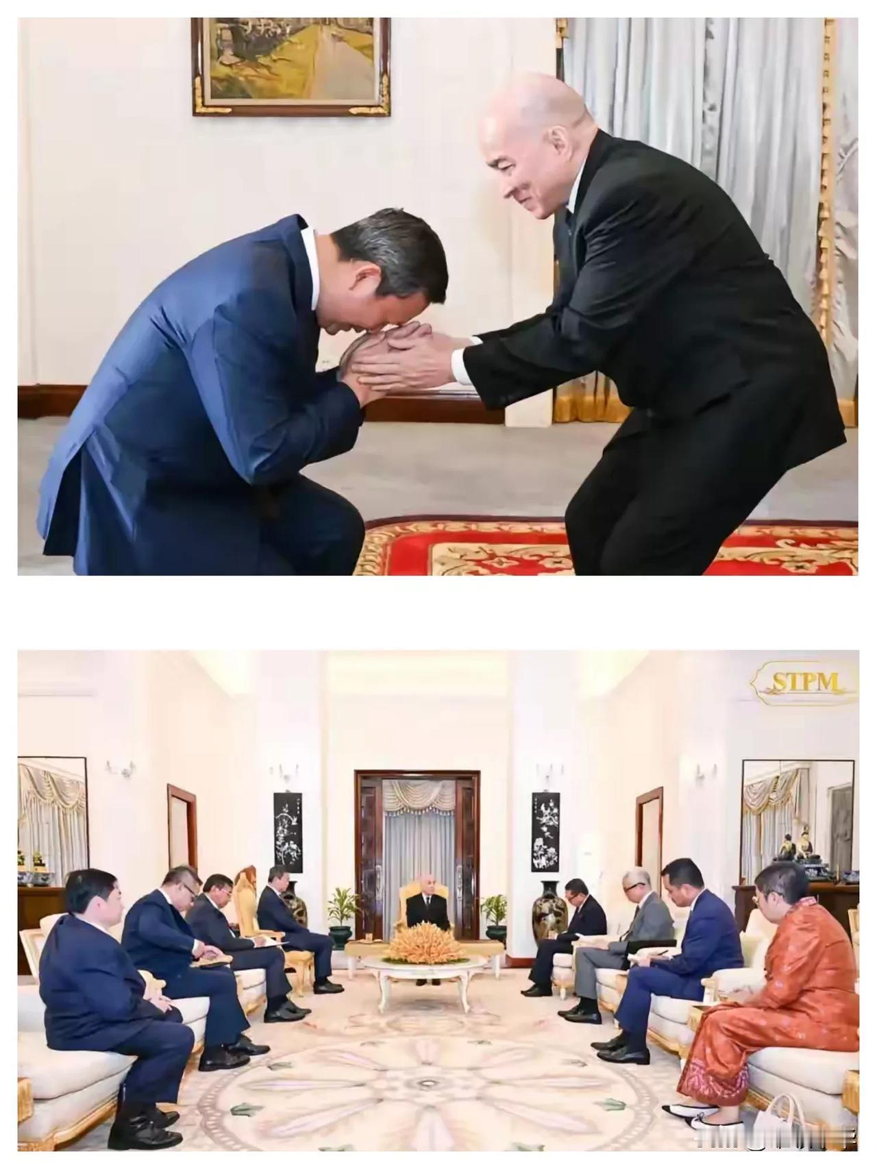 “弯得下腰，立得住威”在柬埔寨国王西哈尼身上得到了充分体现，这两幅图便是佐证：上