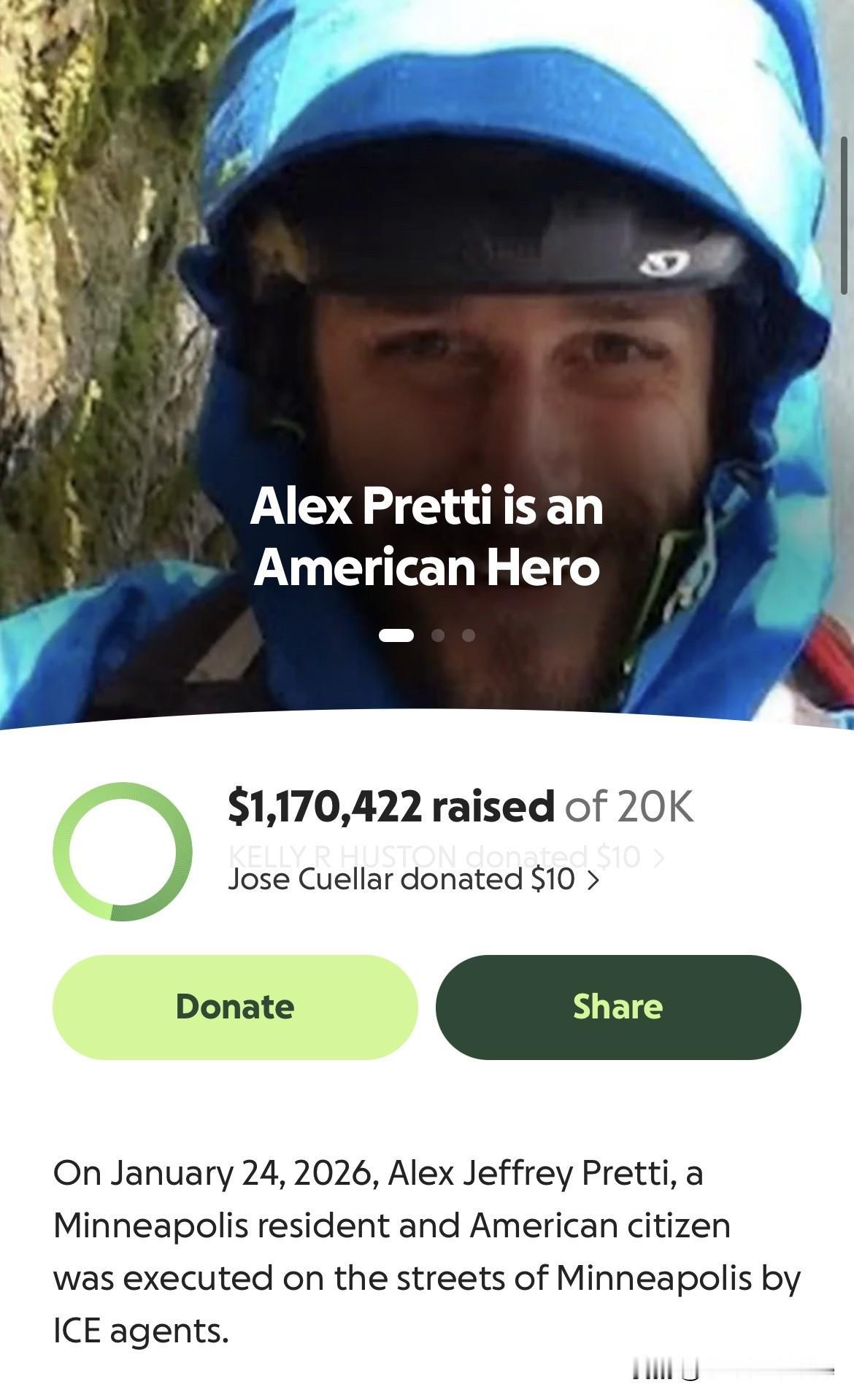 美国众多网友已经为在明尼阿波利斯被边境巡逻队警员射杀致死的重症监护护士阿历克斯·