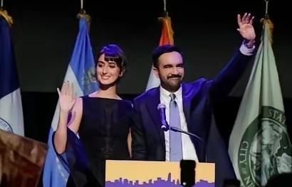 马姆达尼赢了这时候看到了他已经当选为纽约市长，和美丽的妻子一起上台欢庆，已经看到