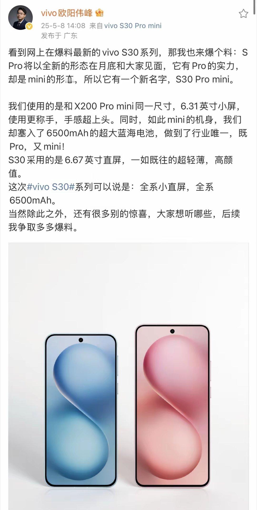蓝厂S30系列有一款小巧的mini版本。​​​