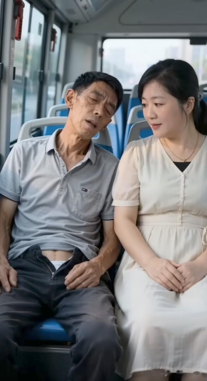 在公交车上，看到爷爷打盹、奶奶温柔注视的画面，十分暖心。这一幕仿佛时光静止，爱意