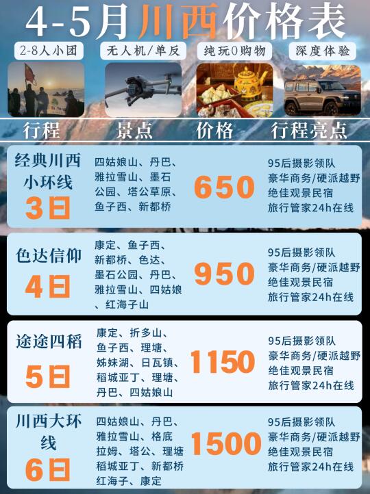 真心不贵😭4-5🈷️川西纯玩小团价格表