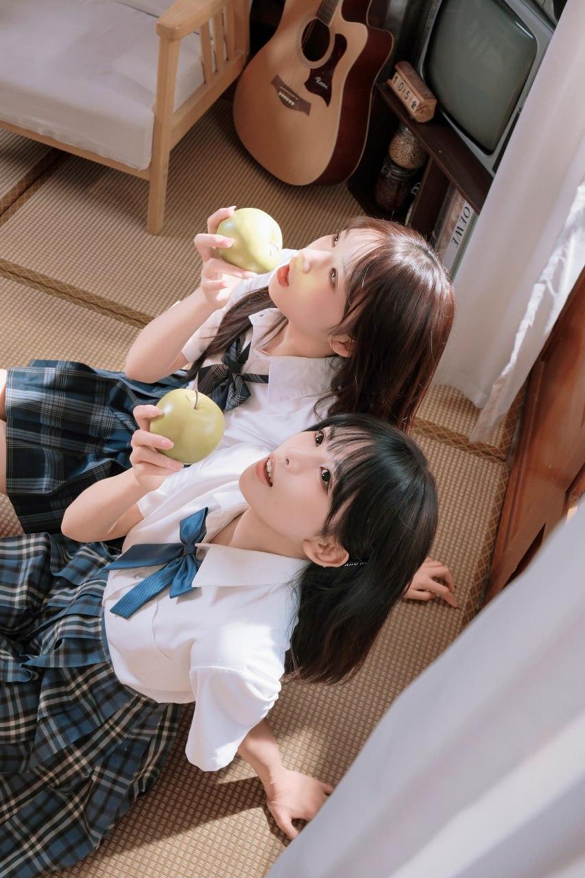 jk闺蜜写真青苹果味的初夏JK服写真闺蜜笑容写真写真拍照jk闺蜜笑容写真