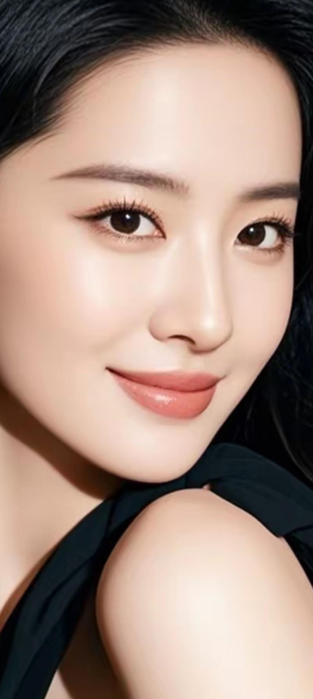 甜美笑容，温柔眼眸，黑发飘逸，气质动人
