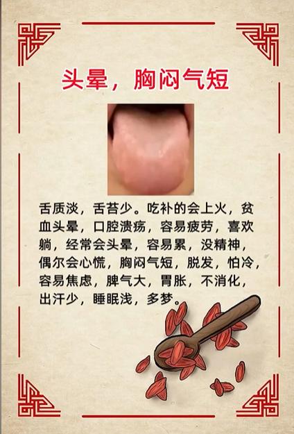 头晕，胸闷气短的舌苔表现~