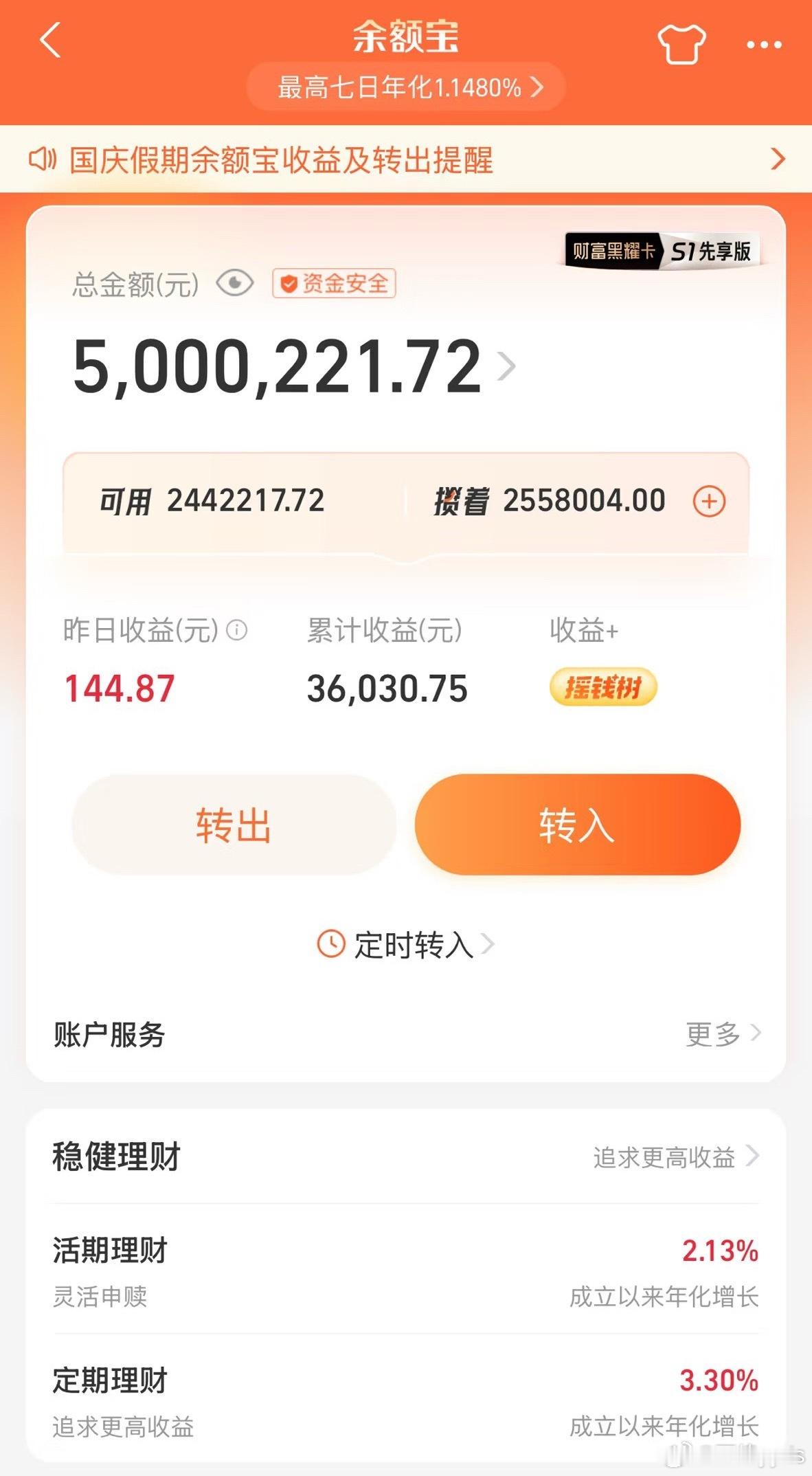 粉丝投稿：500W放支付宝一天的收益，你们都好有钱啊！​​​