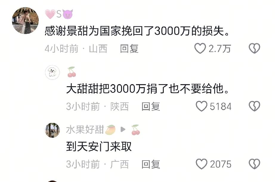 景甜有什么错，她只是为国家挽回了3000万的损失，景甜在汶川地震捐款3万，玉树地