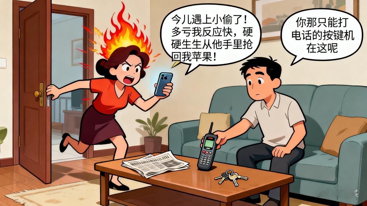 妻子风风火火踹门进来，举着手机拍桌：“今儿遇上小偷了！多亏我反应快，硬生生从他手