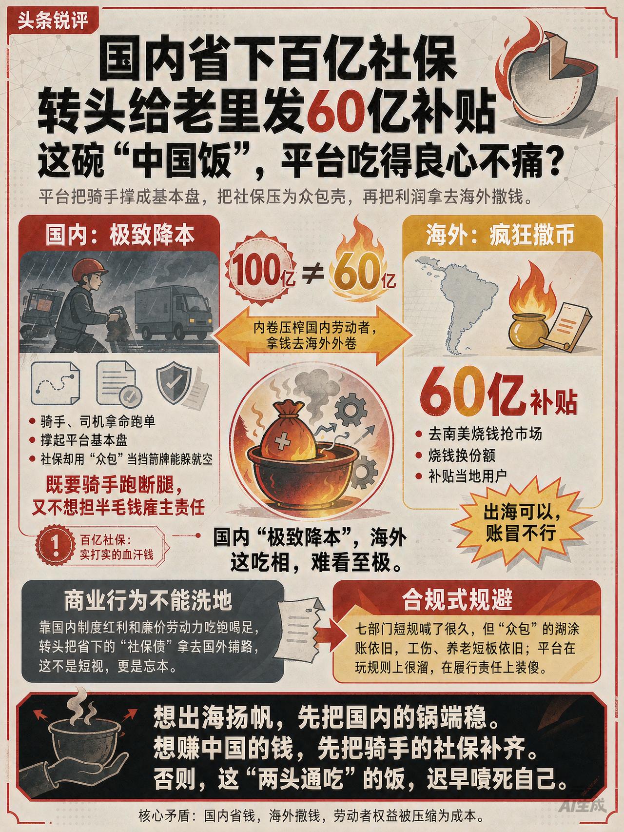 国内省百亿社保，海外撒60亿补贴——平台这碗“饭”，吃得是真香，还是真脏？核心矛