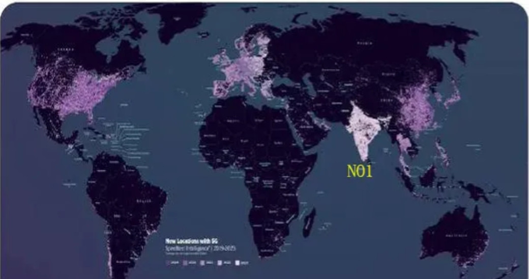 据说这是印度政府宣传部门做的一张“全球5G基站密度分布图”！这幅图可以让人直观的