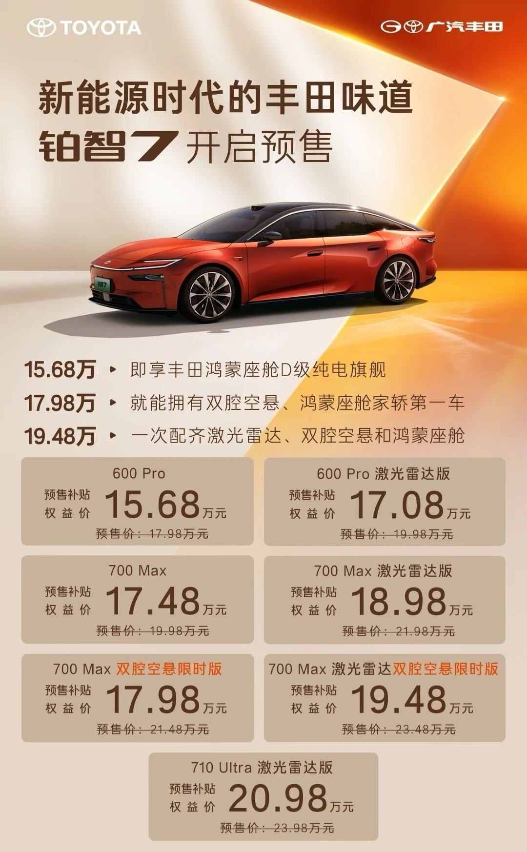 广汽丰田铂智7，这性价比非常高，完全是雷克萨斯的气质，大卖的节奏。百家车坛