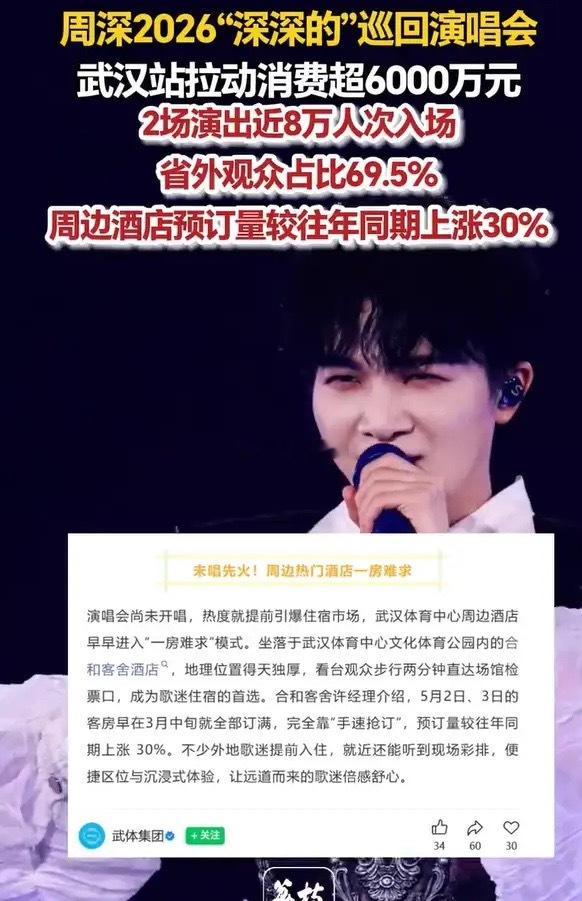 【周深武汉演唱会拉动消费超6千万周深武汉演唱会2天8万人次入场】5月2日和3