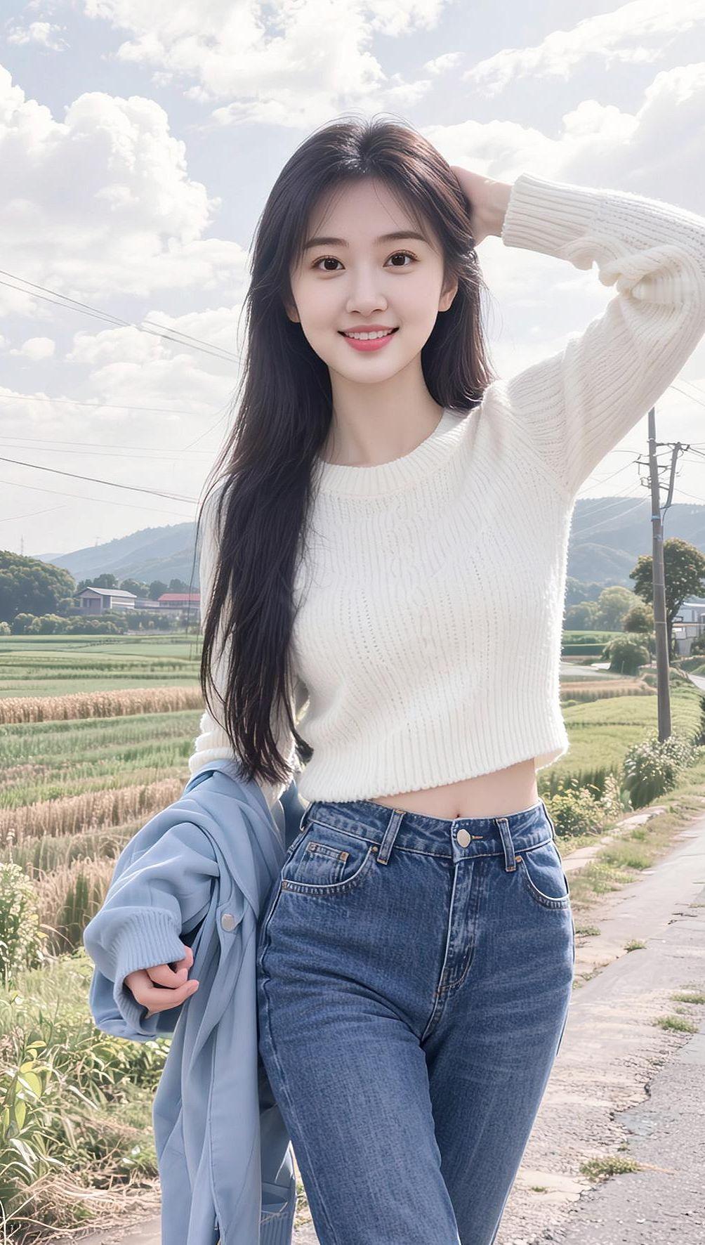 田园清新写真抖音ai创作家乡风景优美空气清新美女高颜值