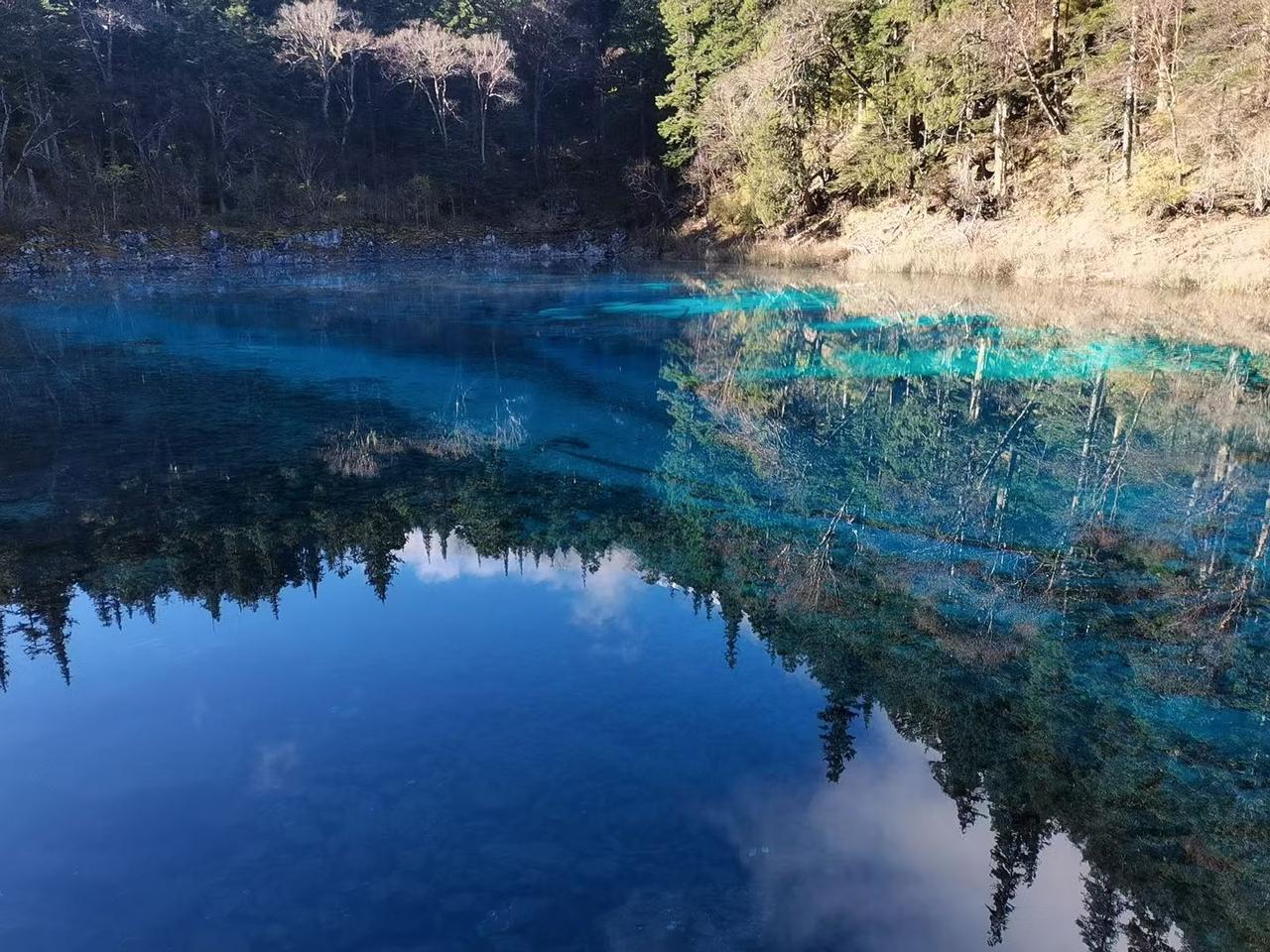 去九寨沟的时候是夏天，没想到秋天才是它最美的季节，五彩斑斓的彩林倒映在蓝色的水面