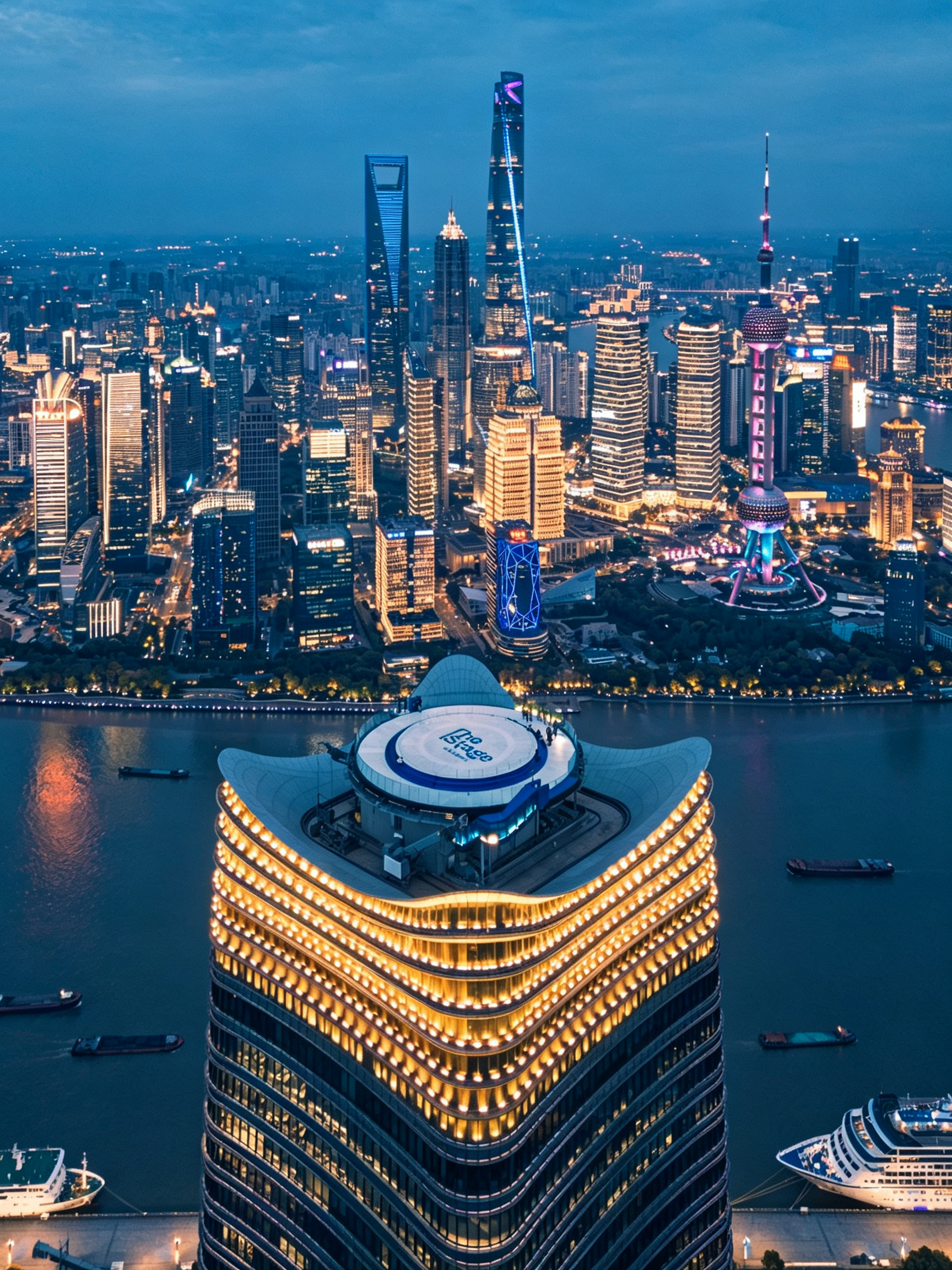 上海夜景天花板，上海新地标白玉兰观景台。有人说，读懂上海的浪漫，要看一次浦江两岸
