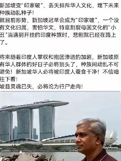 新加坡华人天天防着华人，而新加坡的印度裔恰恰相反，大量引进印度人，然后印度裔精英