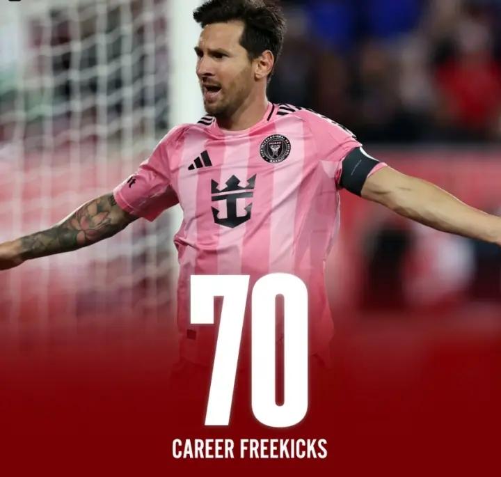 任意球之王今天梅西又进了个漂亮的任意球，任意球当点球踢，任意球进球数和贝利一样