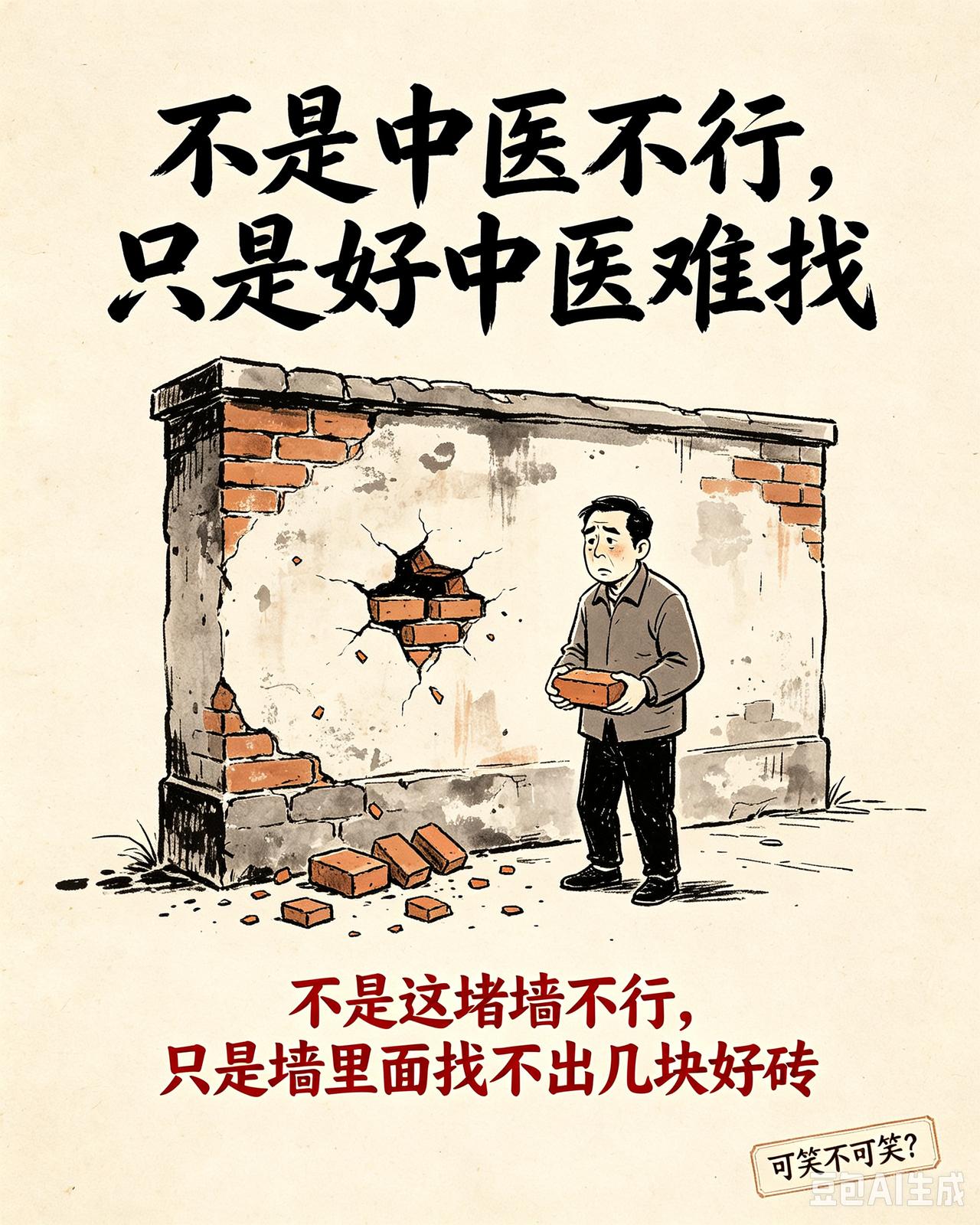 有人说：“不是中医不行，只是好中医难找”，这好比说：不是这堵墙不安全，只是墙里找