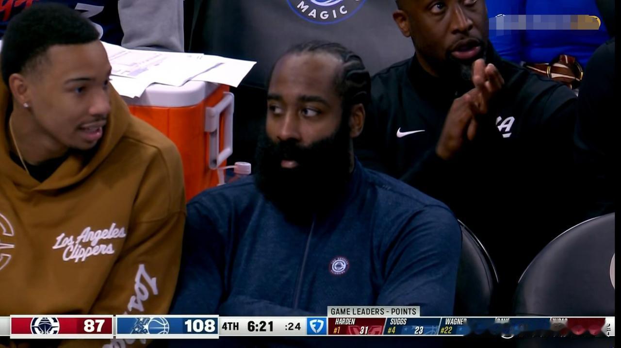 快船超级球星哈登又一次三节打卡下班！在今天快船客场以101：129惨败于魔术的比