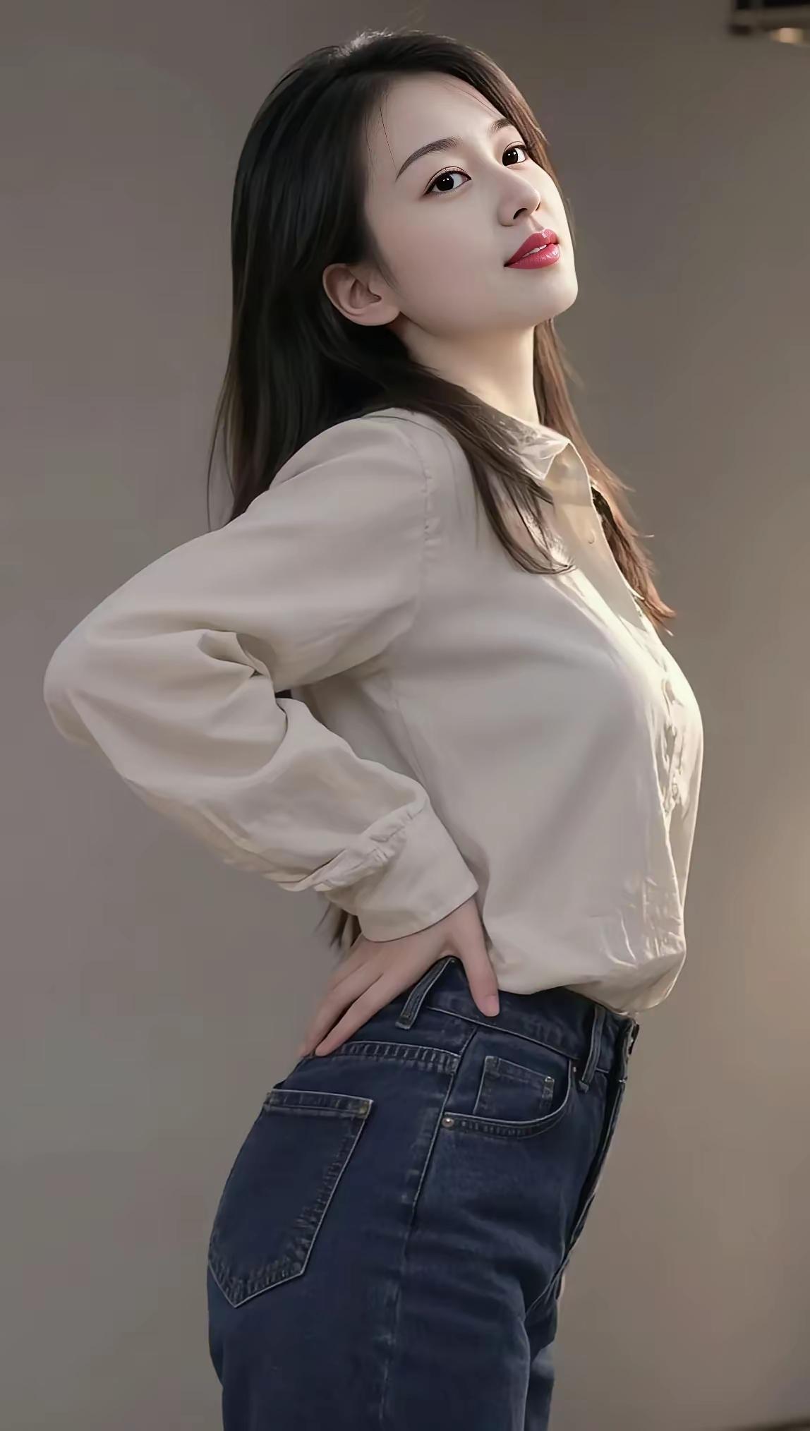 优雅气质穿搭，浅米色衬衫+牛仔裤，轻松展现时尚感！