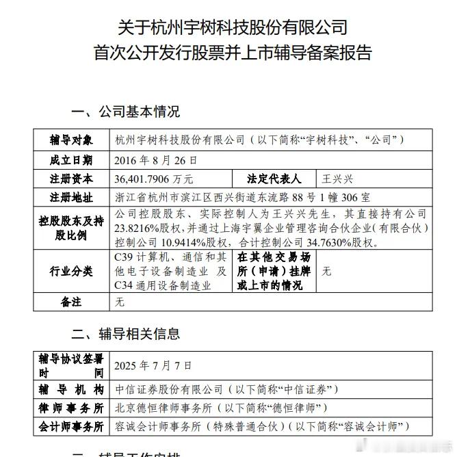 价值投资日志宇树科技准备上市，开启上市辅导中国证监会官网显示，宇树科技