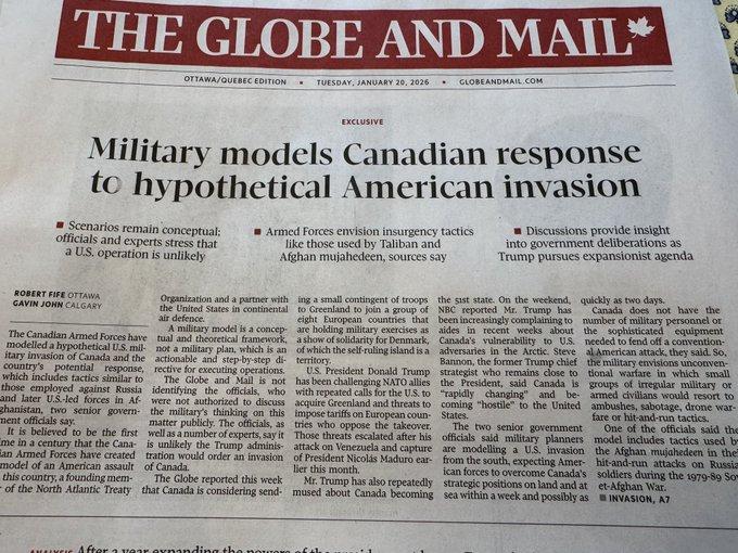 加拿大军方罕见模拟了美国入侵场景，结果显示其防线最快48小时崩溃，被迫计划以全民