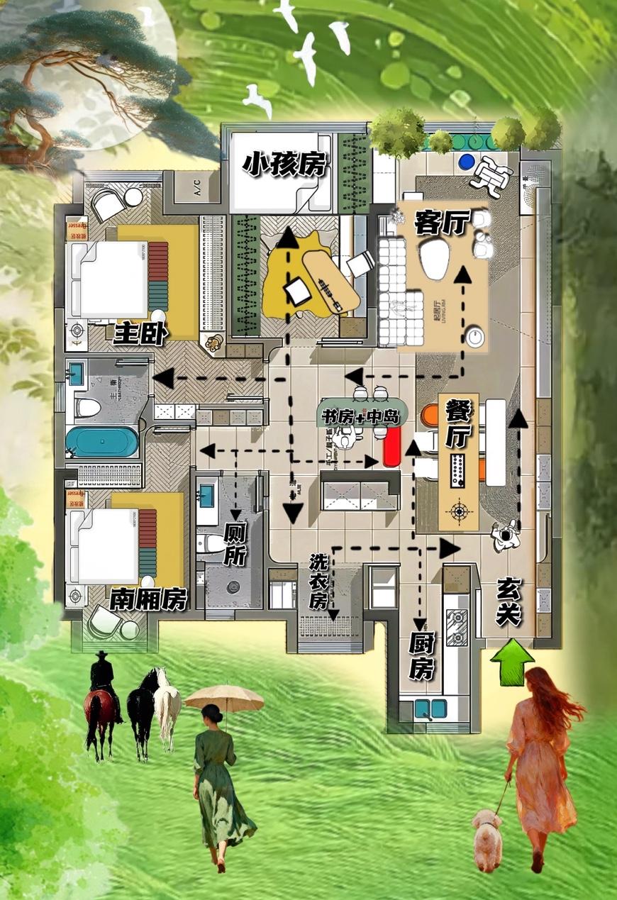 那个房太抢镜，143㎡真整活，筒子楼大厅，打造神韵意境，三个空间，安排的明明白白